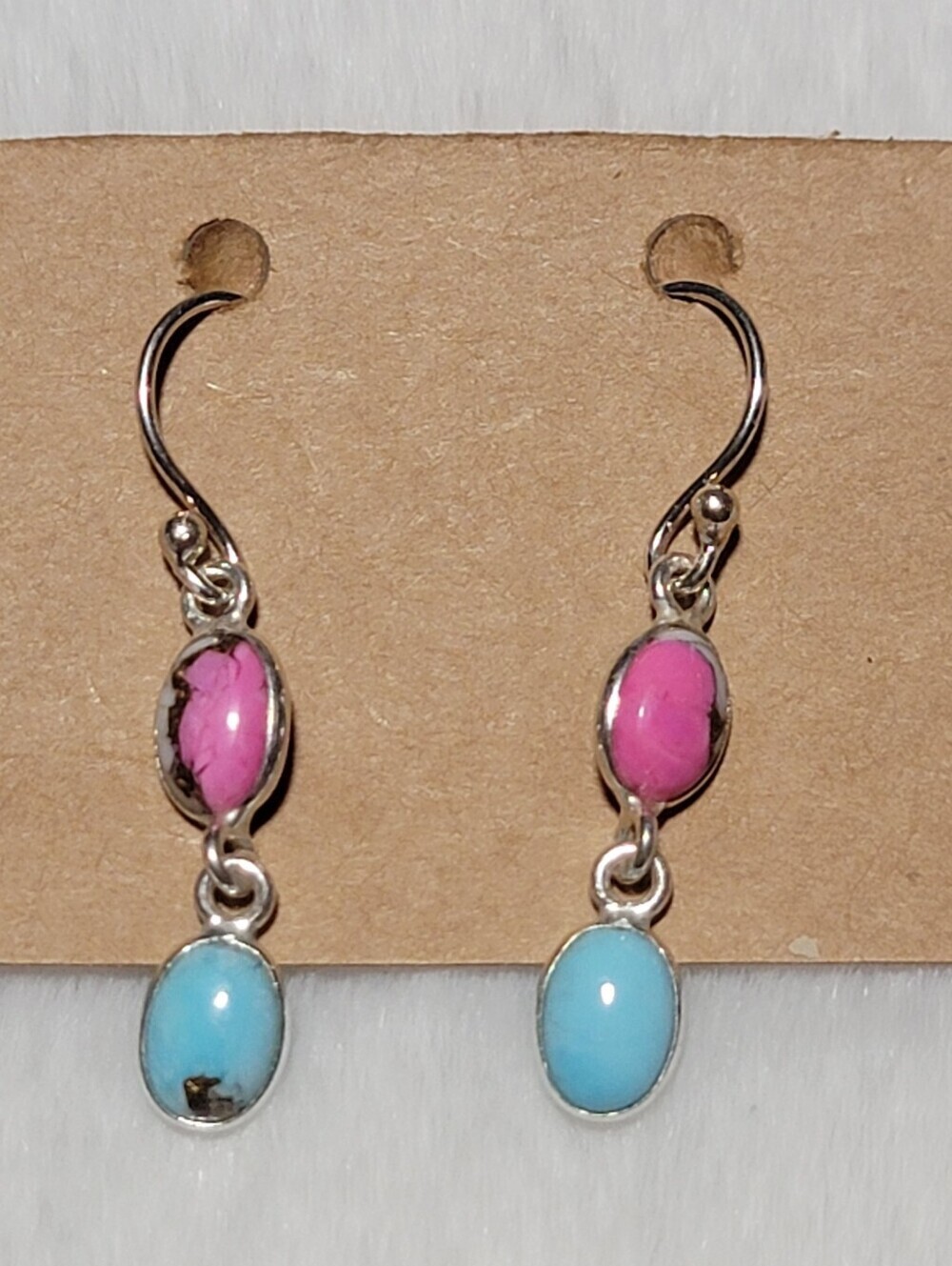 NEW Kingman Arizon Pink and Turquoise 1.25" Womens Dangle Earrings Cotton Candy